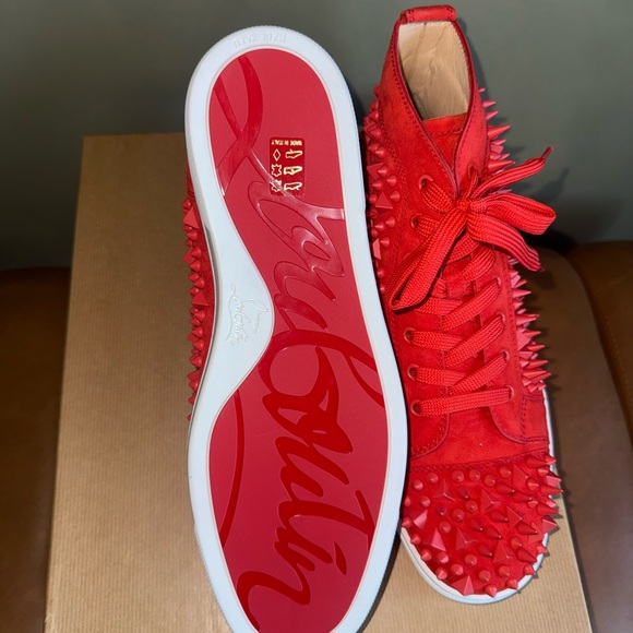 Christian Louboutin Red Spiked Low-Top Sneakers - Picture 1 of 11